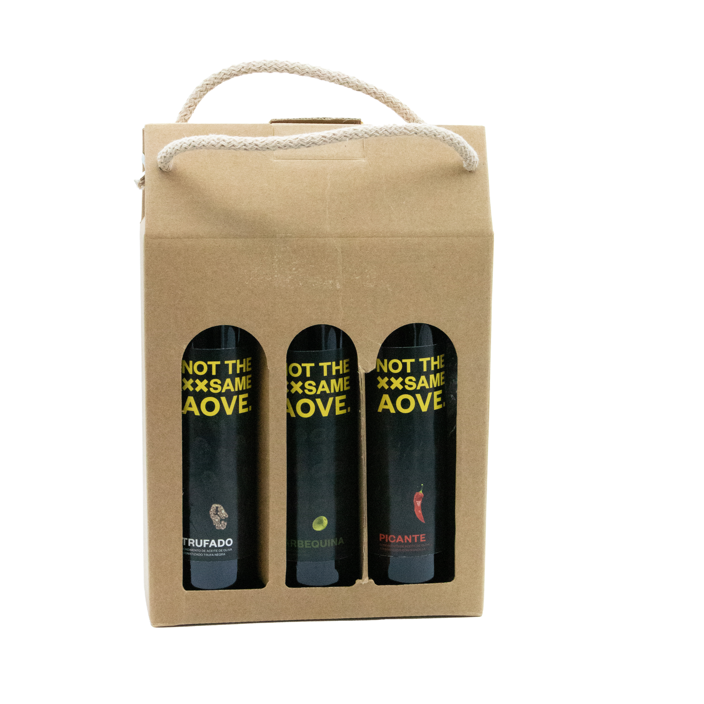 Estuche de aceite de oliva virgen extra y diferentes aromas.