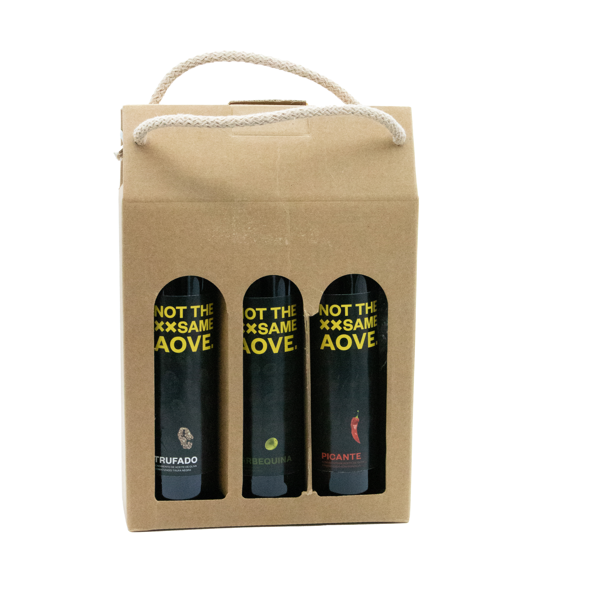 Estuche de aceite de oliva virgen extra y diferentes aromas.
