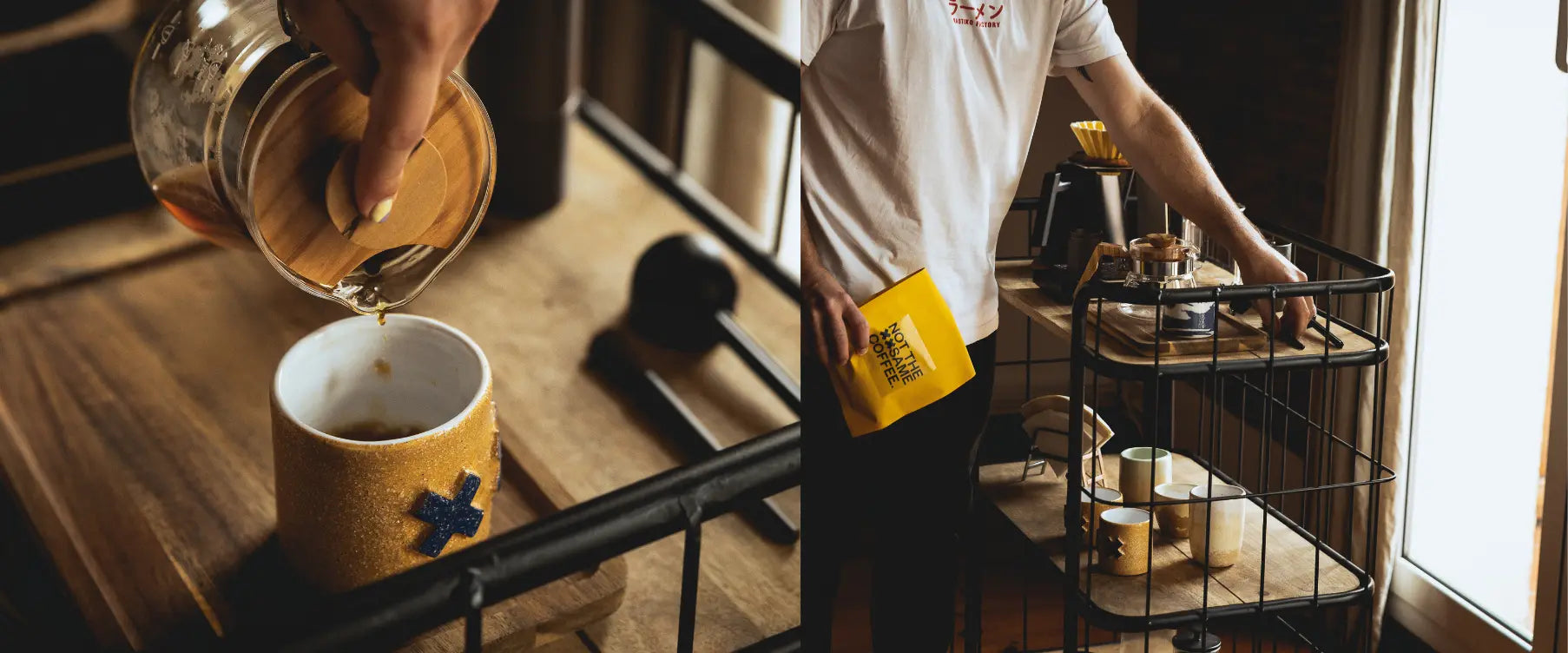 Hombre preparando café de especialidad con filtro.